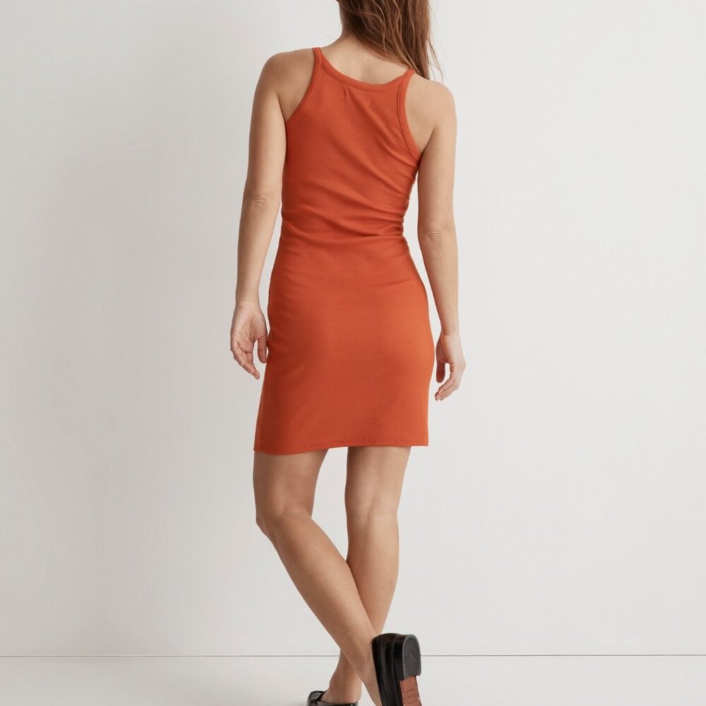NWoT Madewell Supima Ribbed Knit Mini Tank Dress Stretchy Roasted Squash - Picture 7 of 14